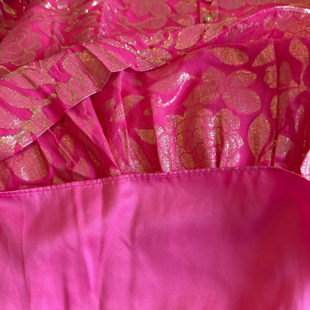 Lilly Pulitzer Hot Pink Metallic Floral Long Sleeve Dress. Size 2 runs big - Picture 9 of 10